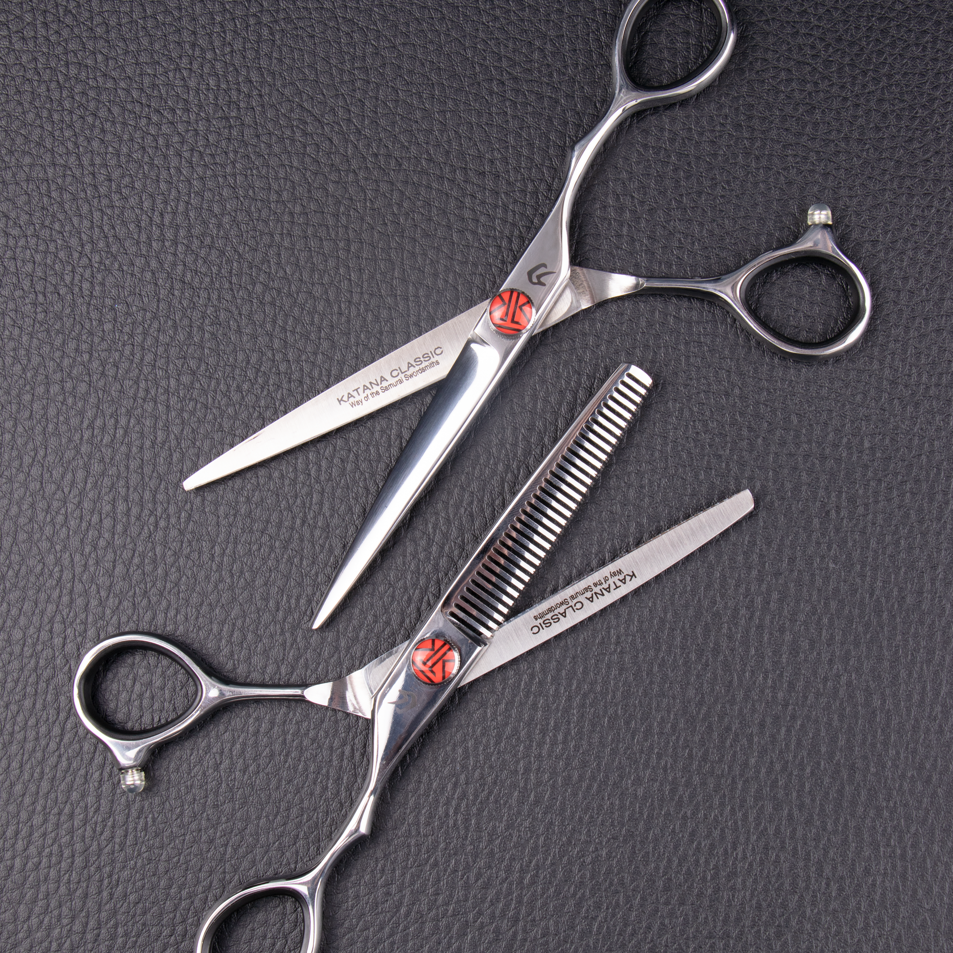Black Professional Quality Saki Katana Set of Hair Scissors Includes Cutting and Thinning Shears Plus Razor and Leather Case, 7 inch Set